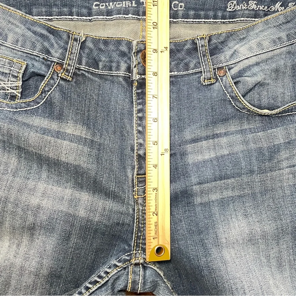 Womens Cowgirl Tuff Don't Fence Me‎ In Blue Denim Boot Jeans Size 35x31